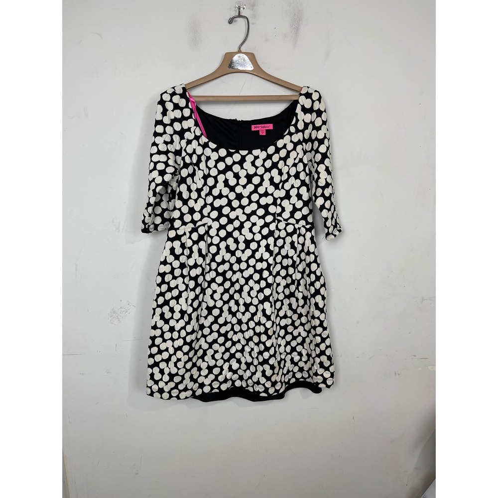 Betsey Johnson Polka Dot Fit‎ and Flare Dress Black White Textured Size 12